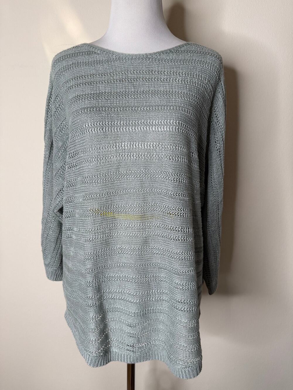 Tahari Light Green Linen Open Knit Pullover Sweater